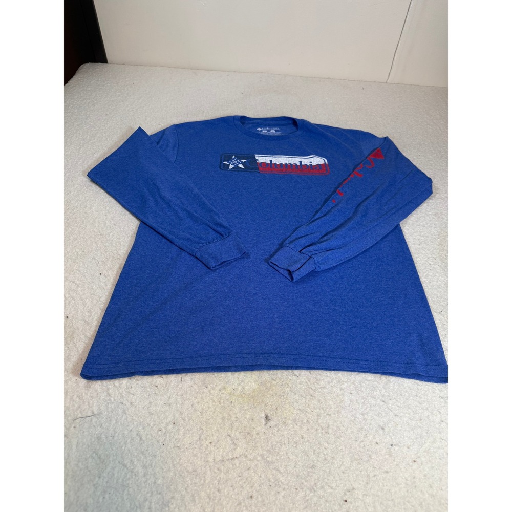 Columbia Mens Long Sleeve Graphic T-Shirt Blue Flag Logo Size M